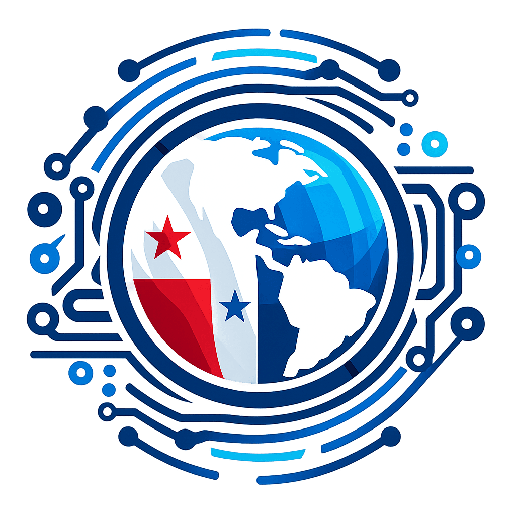 IT Internacional — a globe in Panama's colors wrapped in circuitry